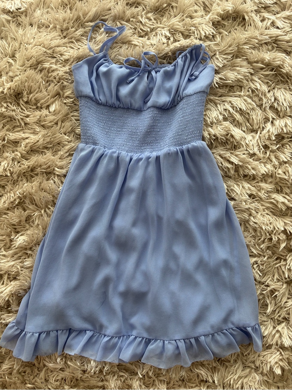 Wilfred Dusty Blue Smocked Ruffle Strap Dress